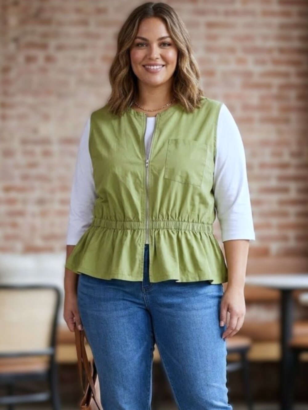ASHLEY STEWART Full-Zip Peplum Vest/Top. Plus Size 30/32